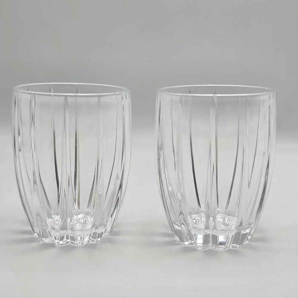 2 X MARQUIS BY WATERFORD OMEGA PATTERN DOUBLE‎ OLD FASHIONED GLASS HEAVY SIGNED
